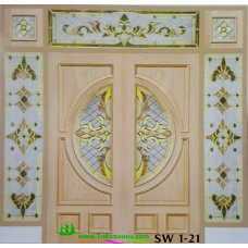 ประตูกระจกนิรภัยไม้สัก รหัส SW 1-21